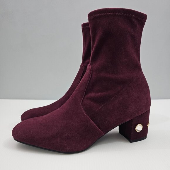 NEW Stuart Weitzman Allshine Ankle Boot Size 8 Wine Red Suede Sock Jewel Heel - Picture 13 of 13